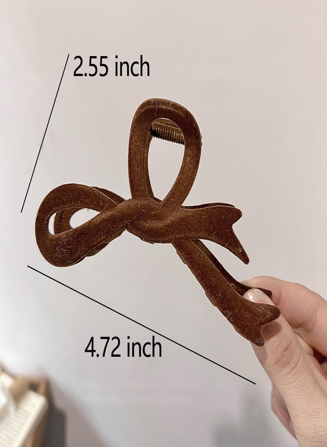 AIUPUOC Brown Hair Claw Clips for Women Winter Hair Clips Bow Hair Barrettes Brown Velvet Hair Pins French Hair Claw Clip for Thick Thin Curly Christmas Valentines Hair Accessories for Hair Styling 1Pcs - Image 2